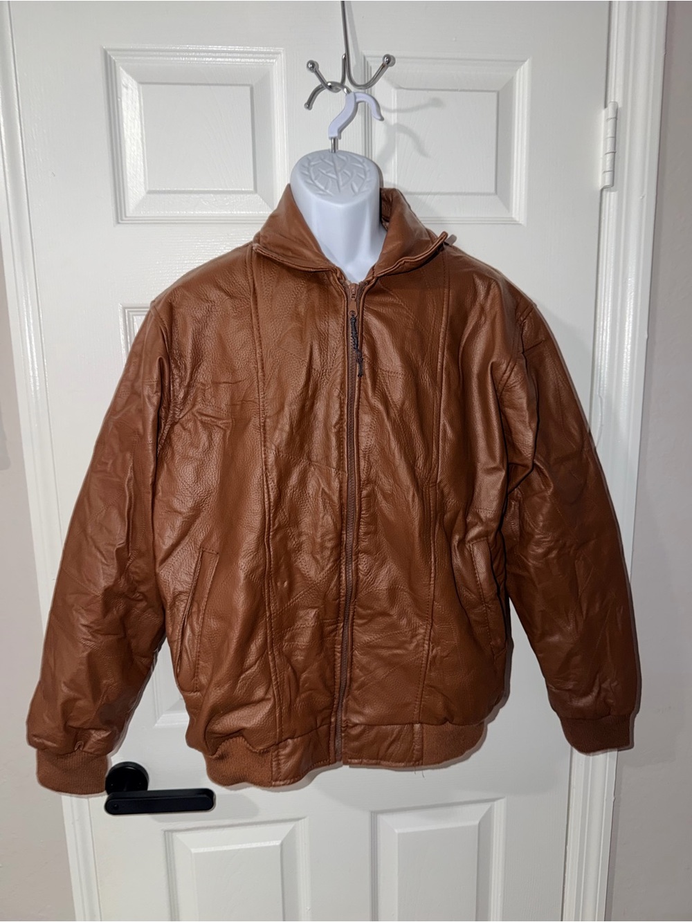 Duke Haband Men's Size Large Brown Patchwork Leather Bomber Jacket Full Zip
